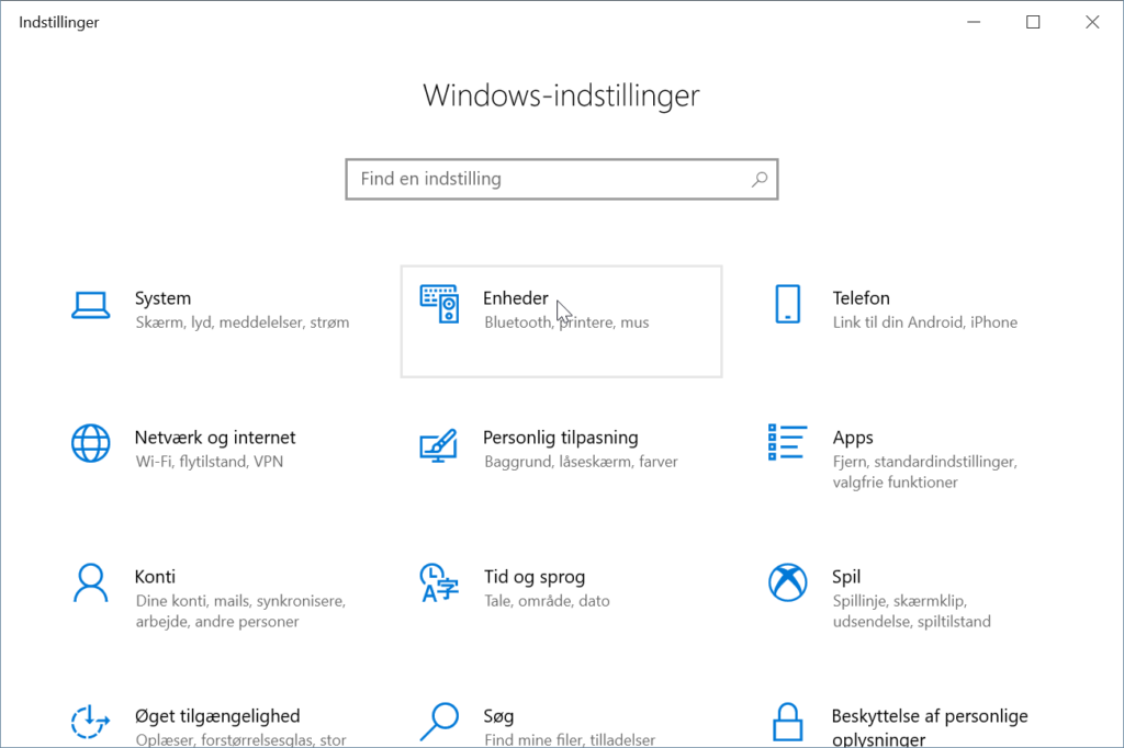 Windows indstillinger