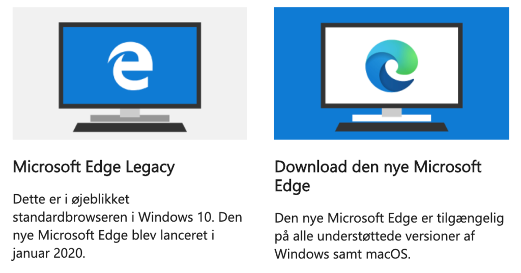 Microsoft Edge Legacy og den nye Microsoft Edge