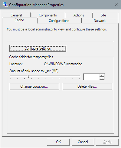 SCCM Cache indstillinger