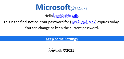 Phishing mail der påstås at være fra Microsoft - Juni 2021