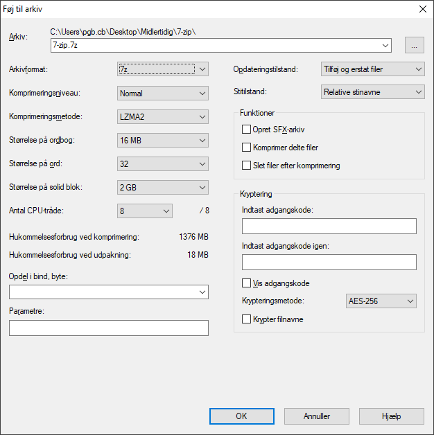 Open Source komprimeringsværktøjet 7-zip