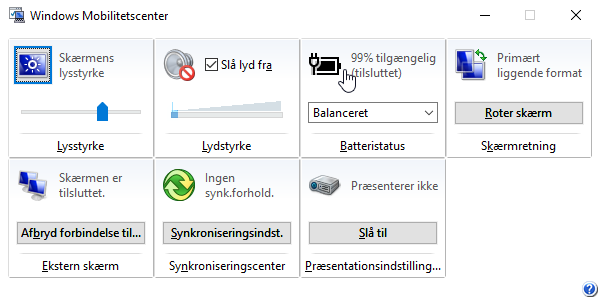 Windows Mobilitetscenter er en del af operativsystemet
