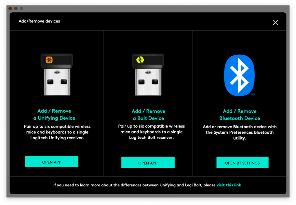 Logitech Options - Tilføj Logi Bolt, Unifying eller Bluetooth udstyr