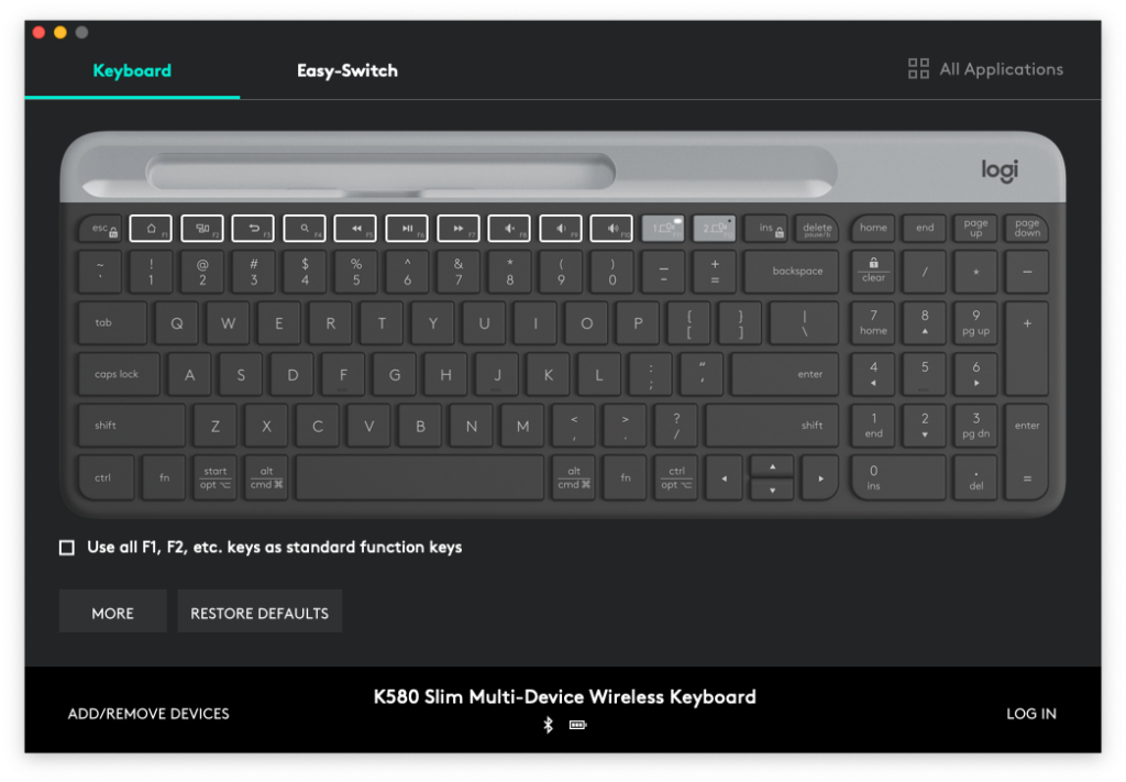 Ændring af knapper på Logitech K580 Slim Multi-Device Wireless Keyboard vha Logitech Options