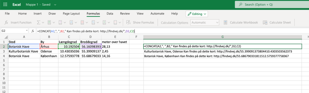 Med CONCAT funktionen kan man samle tekst od data fra flere Excel celler til ét enkelt