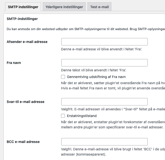 Indstilling for WordPress Plugin'et "Easy WP SMTP"