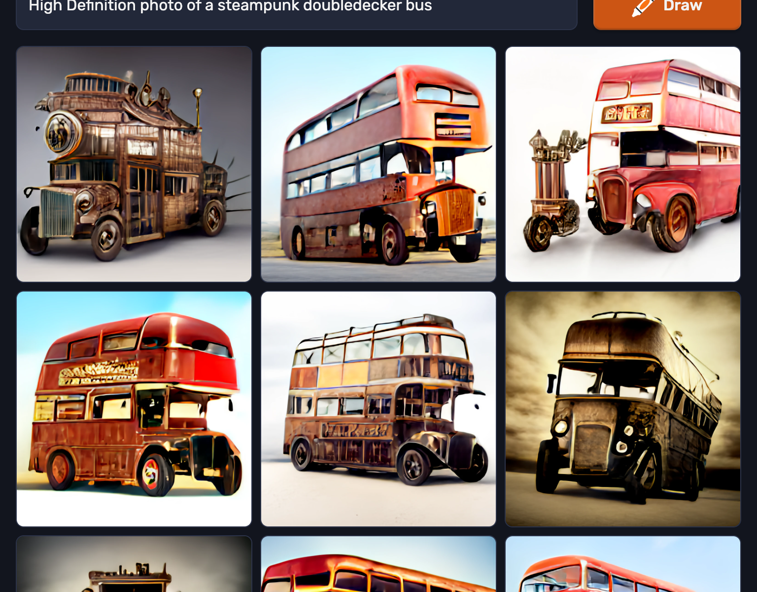 High Defination photo of a steampunk doubledecker bus - Craiyon AI billede generator - 2023